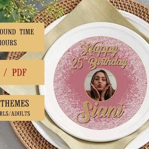 Aangepast labelontwerp opladerplaat-gepersonaliseerde glitters roségouden opladerplaat - met of zonder foto - elk thema - digitale bestanden