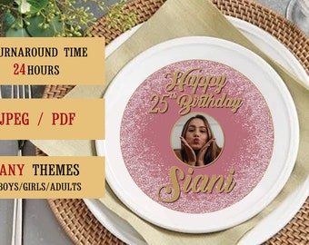 Custom Charger Plate Label-Personalized Sparkly Rose Gold Charger Plate-With or Without Photo-Any Themes for you choose - Digital files only