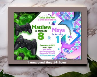 Custom Double Invitation | Sibling Twins Birthday Invitate | Combined Theme | Digital File