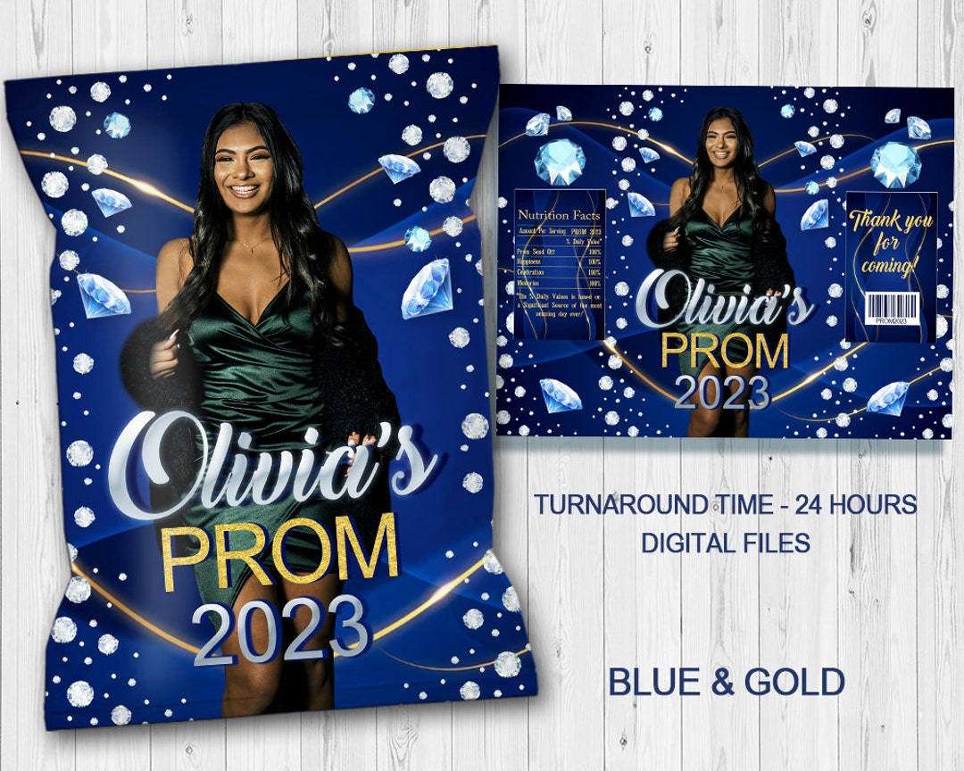 Diamonds Prom Night, Blue and Gold Prom Chip Bag, Prom Send off Chip Bag, Prom Party, Prom Party
