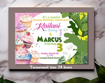 Custom Double Invitation | Sibling Twins Birthday Invitate | Combined Theme | Digital File