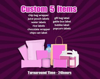 Custom BUNDLE 5 items,Custom Party Wrappers, Custom Party Favors, Custom Birthday Labels, Custom Party Labels,Digital files