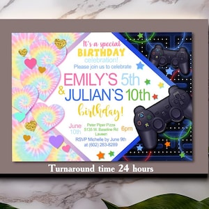 Dual Invitation,Double Invitation,Sibling Twins Birthday Invitation,Combined Birthday,Two Theme Birthday