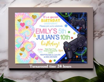 Custom Double Invitation | Sibling Twins Birthday Invitate | Combined Theme | Digital File