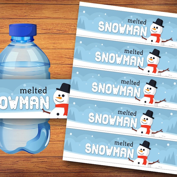 Melted Snowman Water Bottle Labels, Winter Water Bottle Wraps,Snowman Water Bottle Labels,Winter Bottle Labels, Instant Download