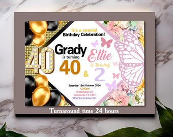 Custom Join Birthday Invitation, Combined Birthday, Mobile Invitation, Digital File for print