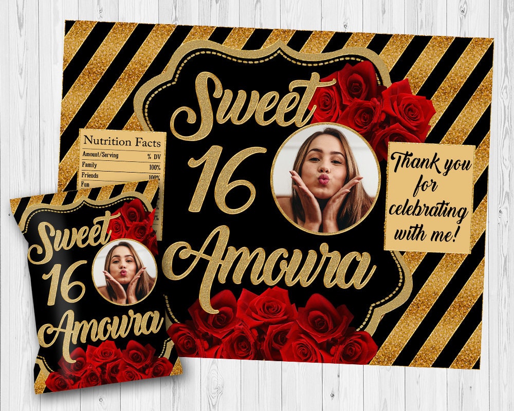 Personalized Gold Black Chip Bagred Roses Chip Bag Etsy