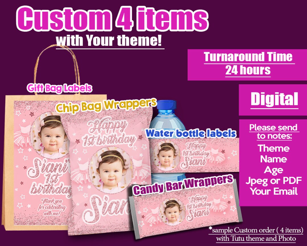 Custom BUNDLE Set 4 Itemsyour Theme and Photogift Bag Labels,chip Bag