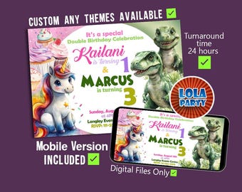 Custom Invite Set - Mobile Version and File for print - Double,Twins,Triplets,Quadruple invitation, 3-5 or More themes, Made-to-order