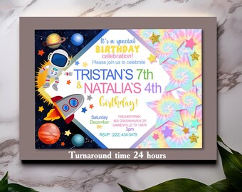 Custom Double Invitation,Any themes, Joint Birthday,Combined Party,Twins Birthday,Sibling Birthday, Personalized JPG/PDF