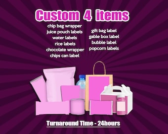 Custom BUNDLE 4 items, Party Favors, Birthday Labels, Custom Wrappers, Digital files