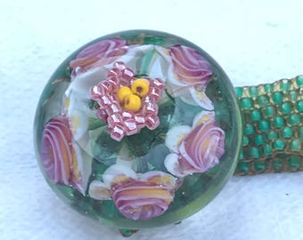 Kim Miles floral glass donuts bead on beaded ring