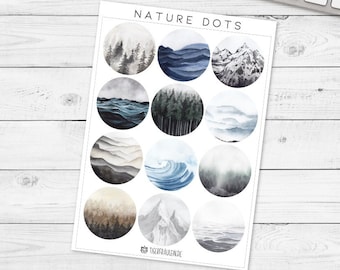 Nature Dots Stickers - beautiful watercolor landscape scenery Stickers - Planner Stickers, planning, decoration, journaling