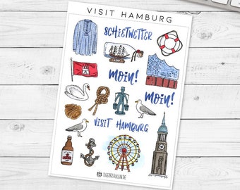 Hamburg stickers - City Trip, Travel, Habor, Sea, Maritim, Germany, hand-painted  - Planner Stickers, planning, decoration, journaling