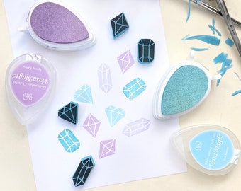 Hand-carved stamps "Gemstones" - rubber stamps, motif stamps for journaling, diary, letters, card design, decorating