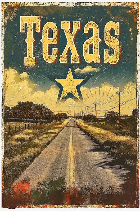 Texas Typography Poster, Texas Wall Art, Gift for Her, Texas Print