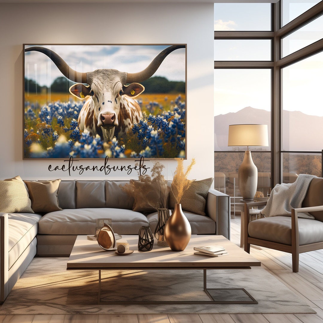 Texas Longhorn Print, Texas Wall Art, Gift for Him, Texas