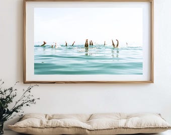 Fine Art Coastal Poster, Retro Beach Poster, Fun summer art, Coastal wall decor, Vintage Beach Poster, Swimmers, Muted Coastal Decor, Gift