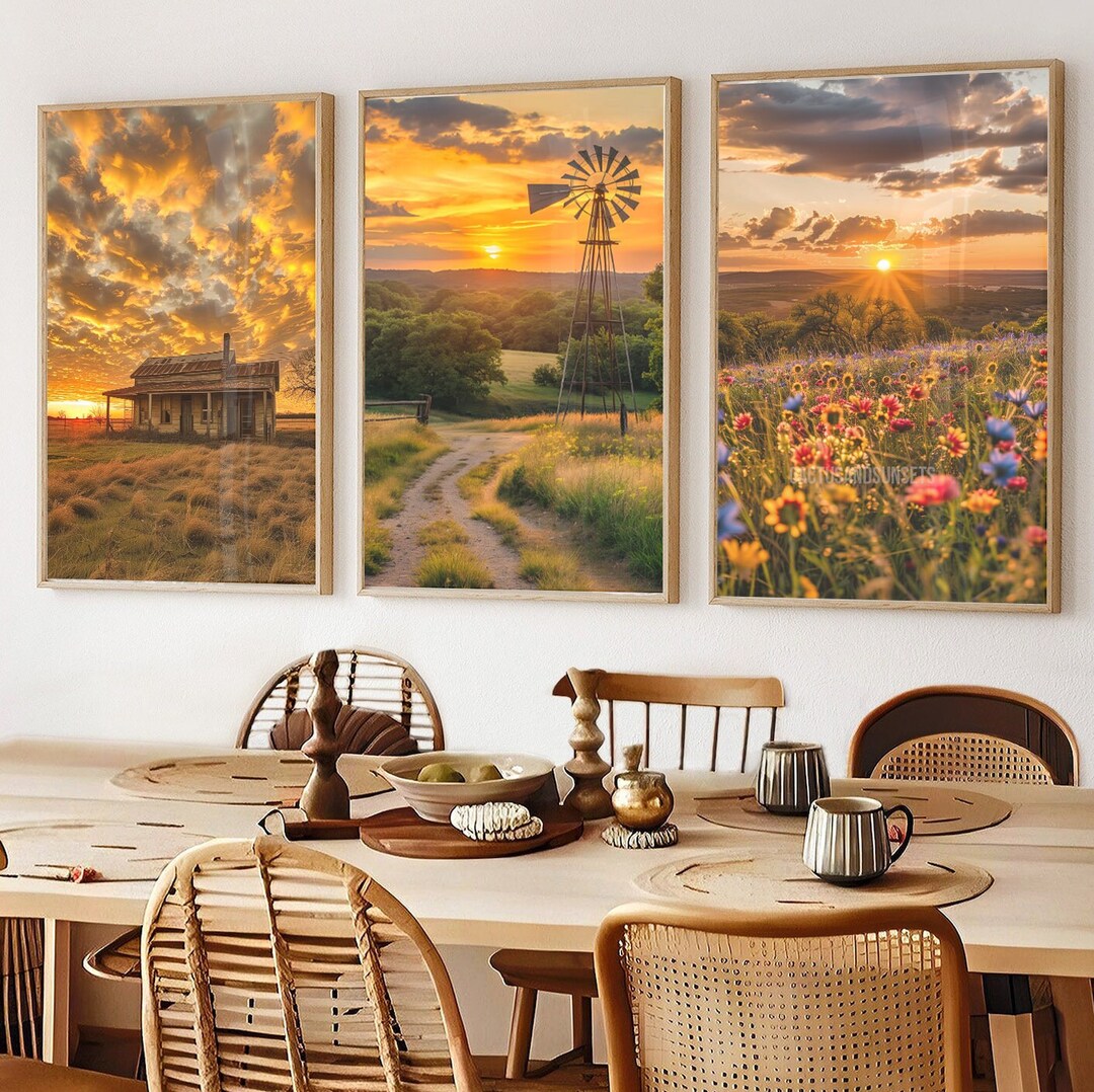 Texas Art Print, Texas Wall Art, Texas Windmill Print, Southwestern Set