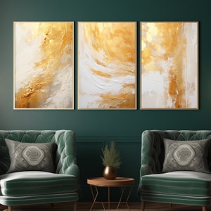 White Gold Abstract Wall Art, Gold Foil Prints, Set of 3 Prints, Gift For Her, Modern Abstract Art, Mixed Media Art, Neutral Abstract Art