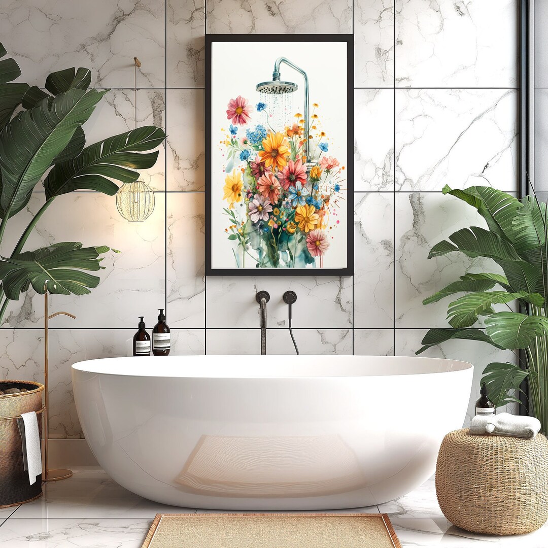 Floral Bathroom Wall Art, Floral Bathroom Print, Gift for Her, Digital ...