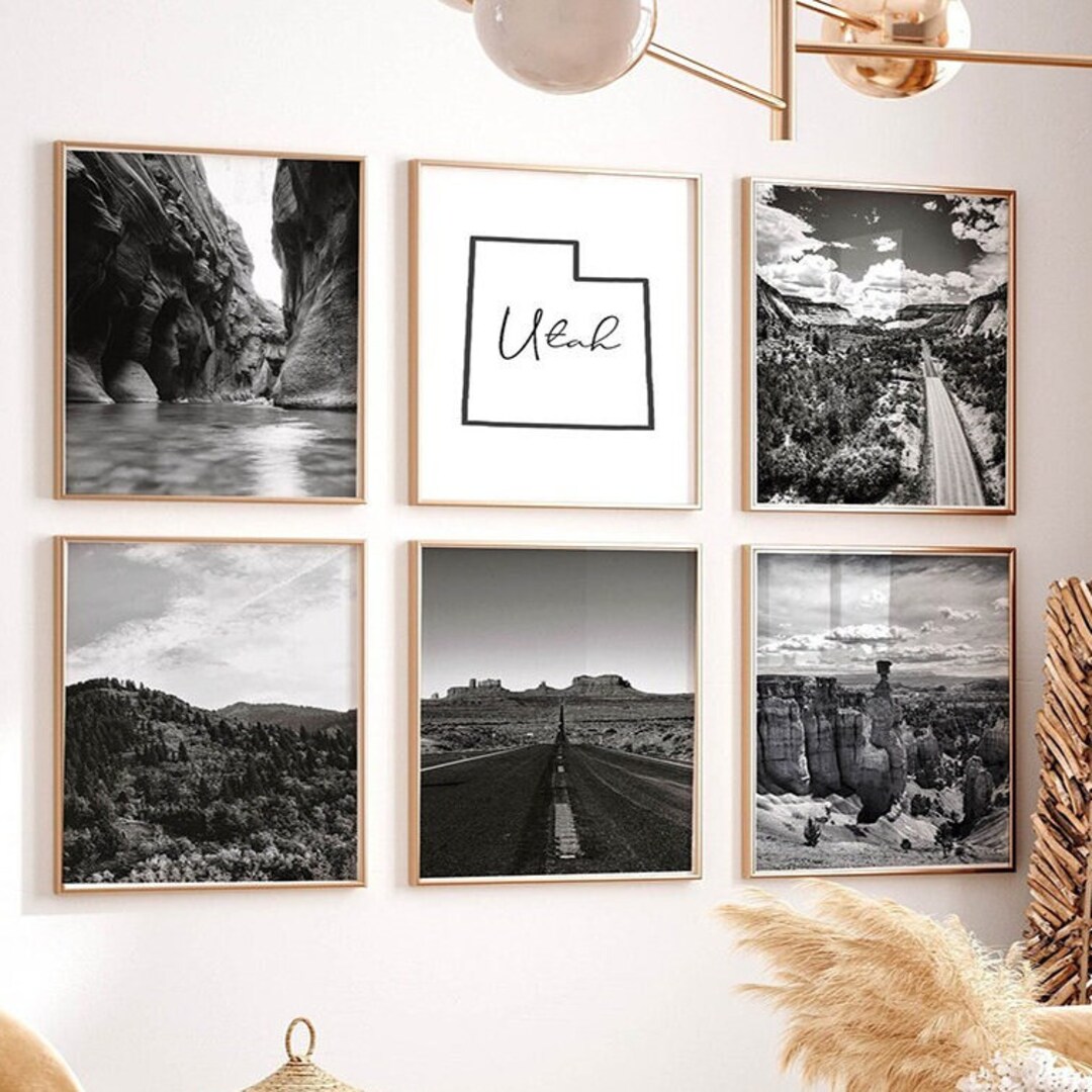 Utah Black and White Print Set, Utah Set of 6, Digital Download, Utah