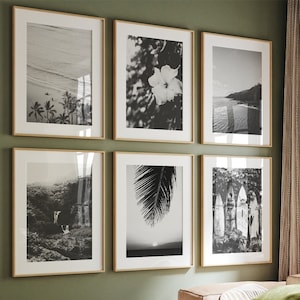 Lahaina Poster Set, Black and White Wall Art, 16x20 Prints, Maui Hawaii Decor, Coastal Beach Scenes, Minimalist Island Art, Set of 6, Gift