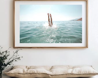 Retro Beach Poster: Swimmers, Muted Coastal Art