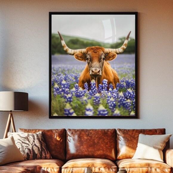 Texas Art Print, Texas Wall Art, Texas Longhorn Cow Print