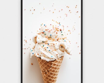 Impresión de espolvoreados de helado de vainilla, cono de helado de servicio suave, regalo para ella, impresión de guardería, impresión digital, arte de la habitación de las niñas, impresión de postre