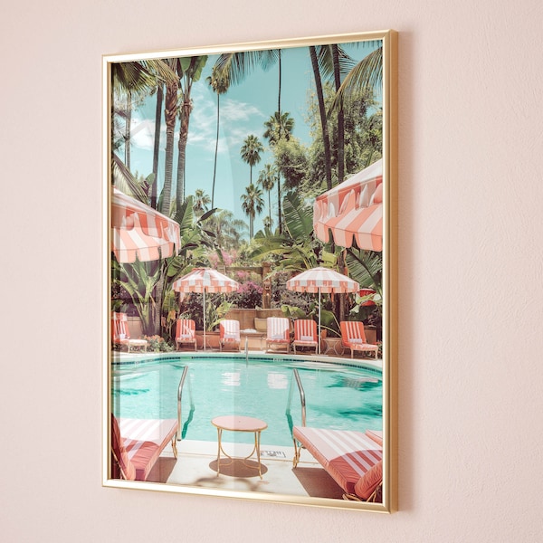 Beverly Hills Pool Gift, Gift For Her, Pink Nursery Wall Art, Hotel Decor, Palm Trees, California Decor, Magazine Poster