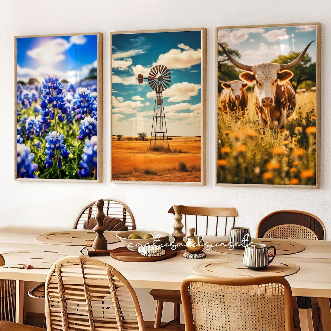 Texas Art Print, Texas Wall Art, Texas Longhorn Cow Print, Southwestern