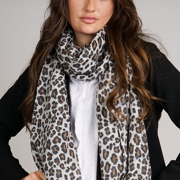 Leopard Scarf Soft Large Cream Brown Black Animal Print Wrap