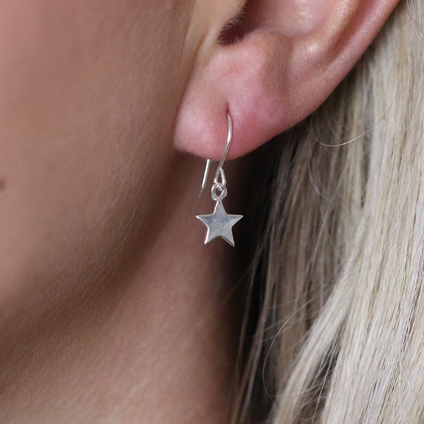 Star Earrings Small Handcrafted Sterling Silver Dangle Drop Earrings