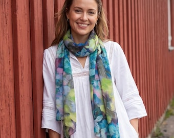 Abstract Floral Scarf Brush Stroke Watercolour Blue Pink Green Turquoise Wrap