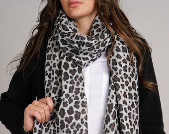 Leopard Scarf Soft Large Brown Black & Cream Animal Print Wrap