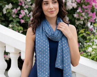 Blue Scarf with Rose Gold Metallic Foil Spots