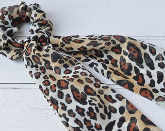 Chiffon Hair Scrunchie Brown and Ginger Chiffon Leopard Print Ponytail Holder Foulard