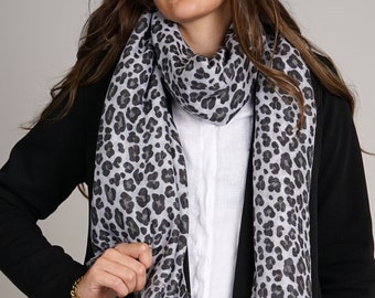 Leopard Scarf Soft Large Grey & Black Animal Print Wrap