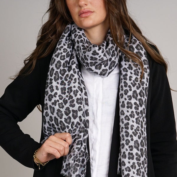 Leopard Scarf Soft Large Grey & Black Animal Print Wrap