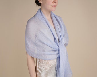 Linen Scarf Women's Sky Blue Wrap Natural with Tassels