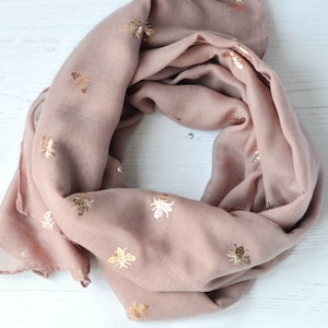 Dusky Pink Scarf with Rose Gold Foil Bee Design