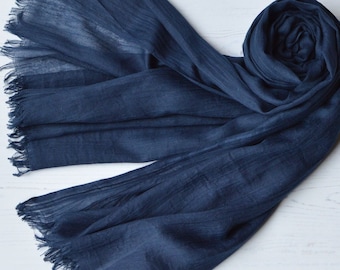 Seconds Sale Navy Scarf Large Light Weight Super Soft Semi Sheer Weave Modal Blend Wrap