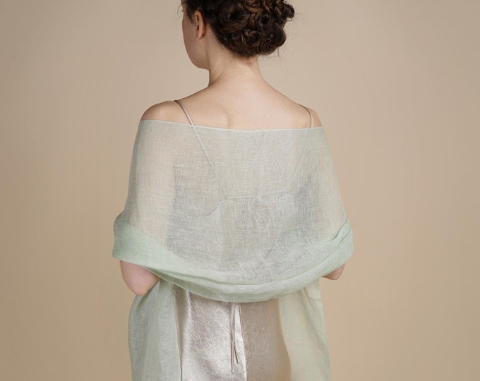 Linen Scarf Women's Mint Green Wrap Natural with Tassels
