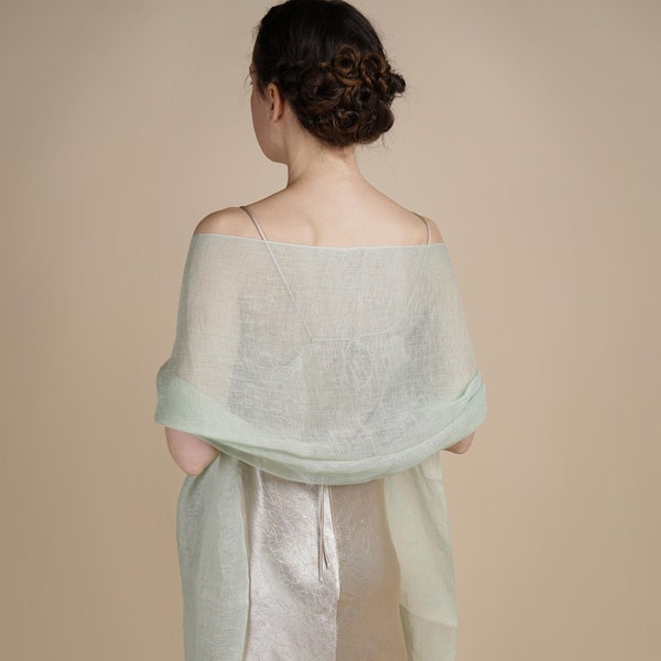 Linen Scarf Women's Mint Green Wrap Natural with Tassels