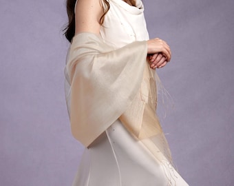 Organza Wrap in Creme Seidenkrepp & Gold Organza Sophia Quaste Schal für besondere Anlässe