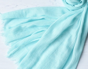 Turquoise Blue Green Scarf Large Super Soft Light Weight Fine Weave Semi Sheer Pastel Modal Blend Wrap