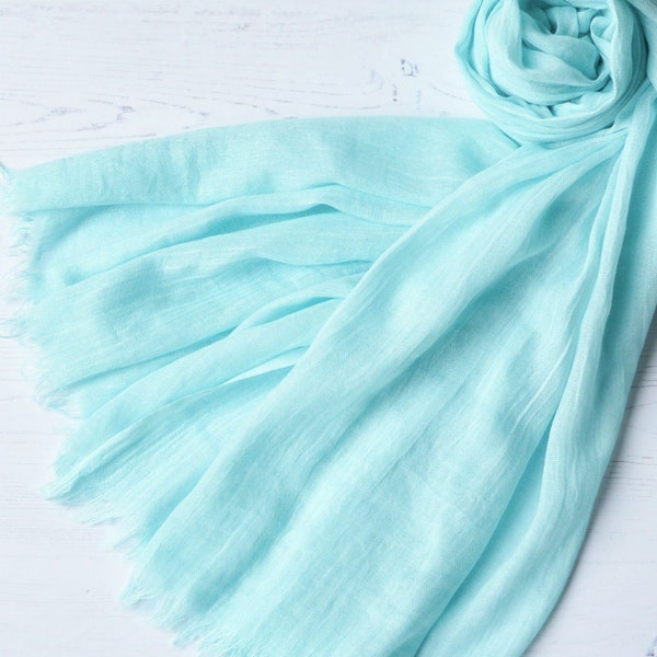 Turquoise Blue Green Scarf Large Super Soft Light Weight Fine Weave Semi Sheer Pastel Modal Blend Wrap