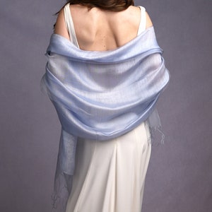 Sophia Pale Blue Organza and Crepe Silk/Viscose Tasselled Bridal Bridesmaid Special Occasion Wrap image 1