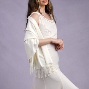 Drew Cream Pashmina Super Soft Large Special Occasion Wrap with Tassels image 2